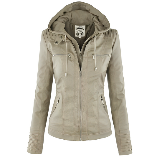 Janene - Veste en cuir résistante à l'eau avec capuche pour femmes