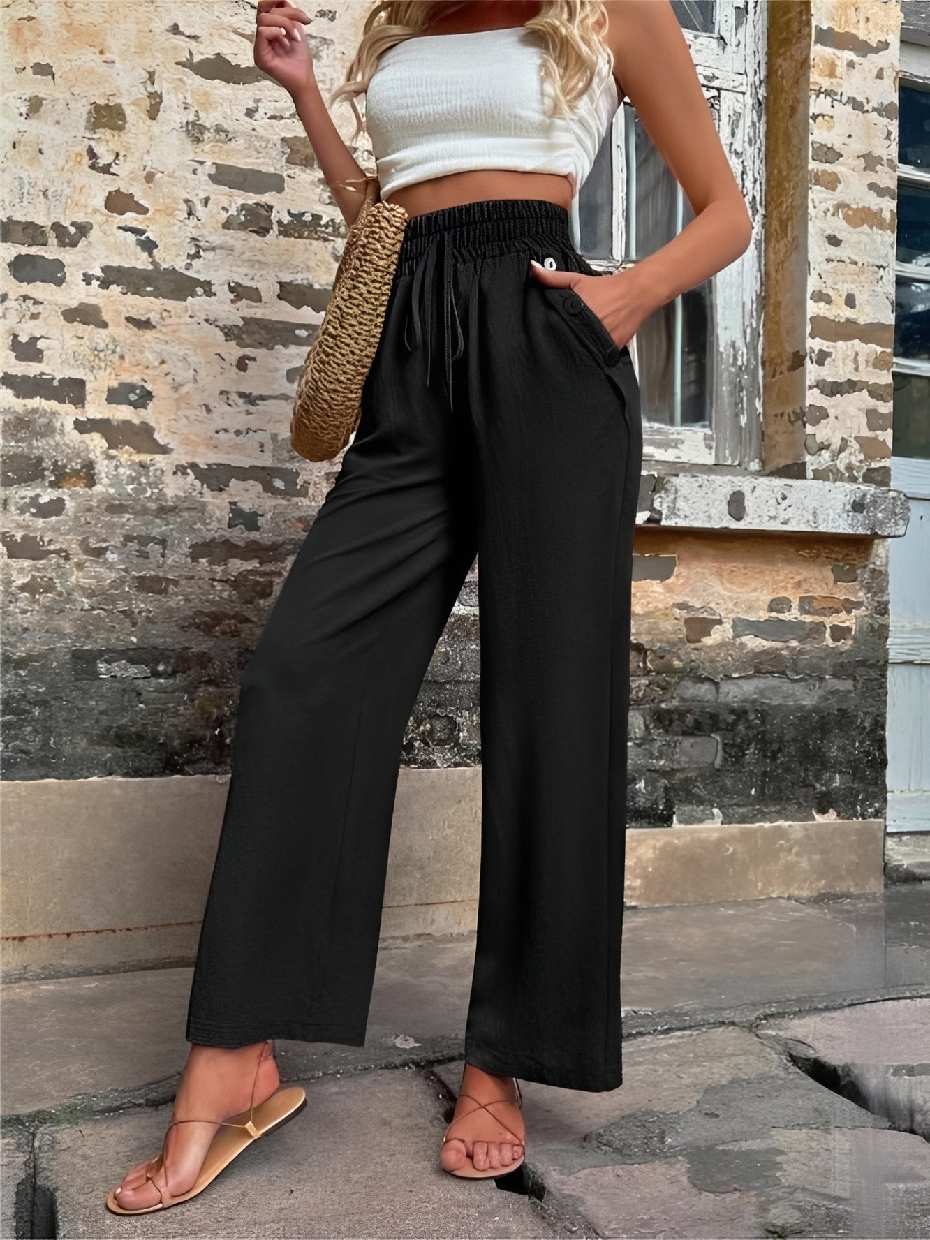 Allie - Pantalon élégant, ample et taille haute pour femmes