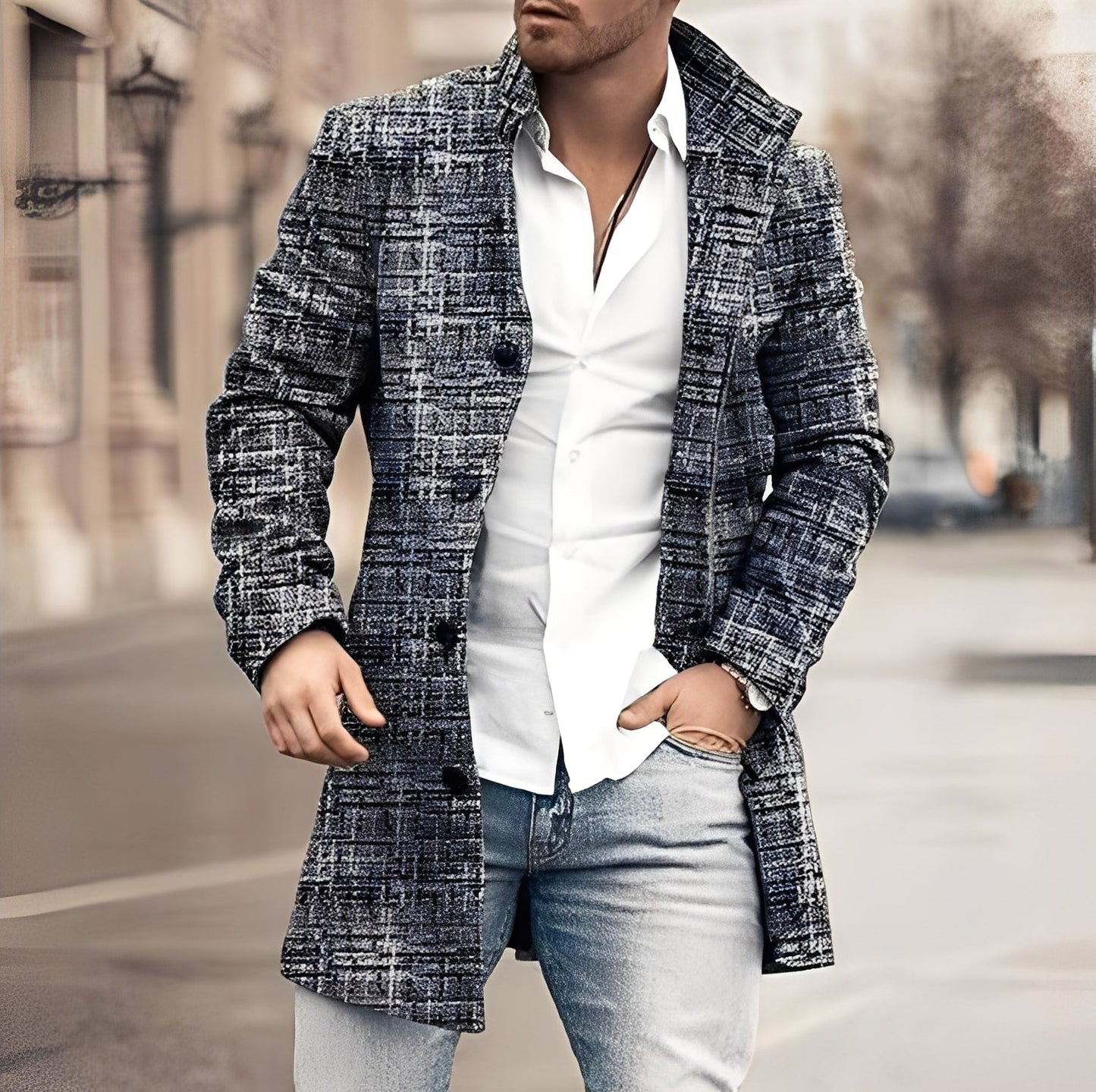 Darden - Long manteau en tweed pour hommes
