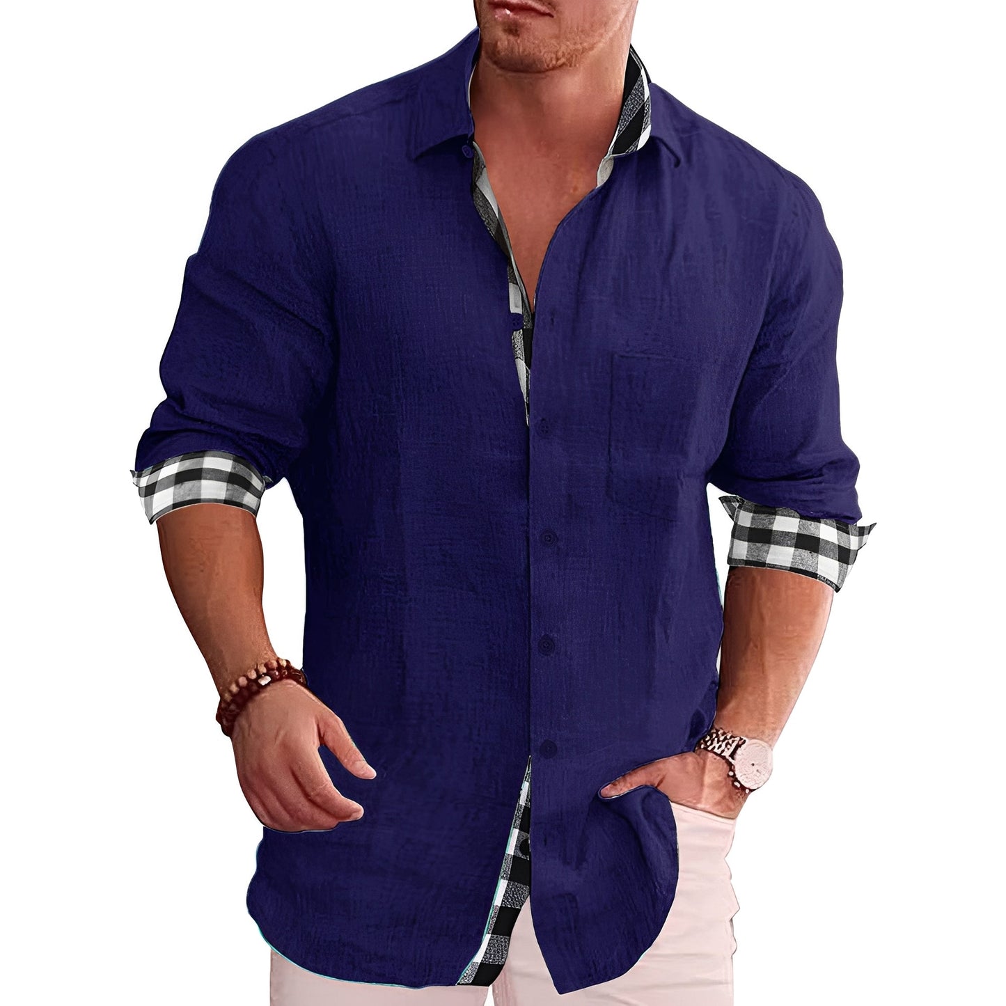 Melvin - Elegant shirt with checkered sleeves for men