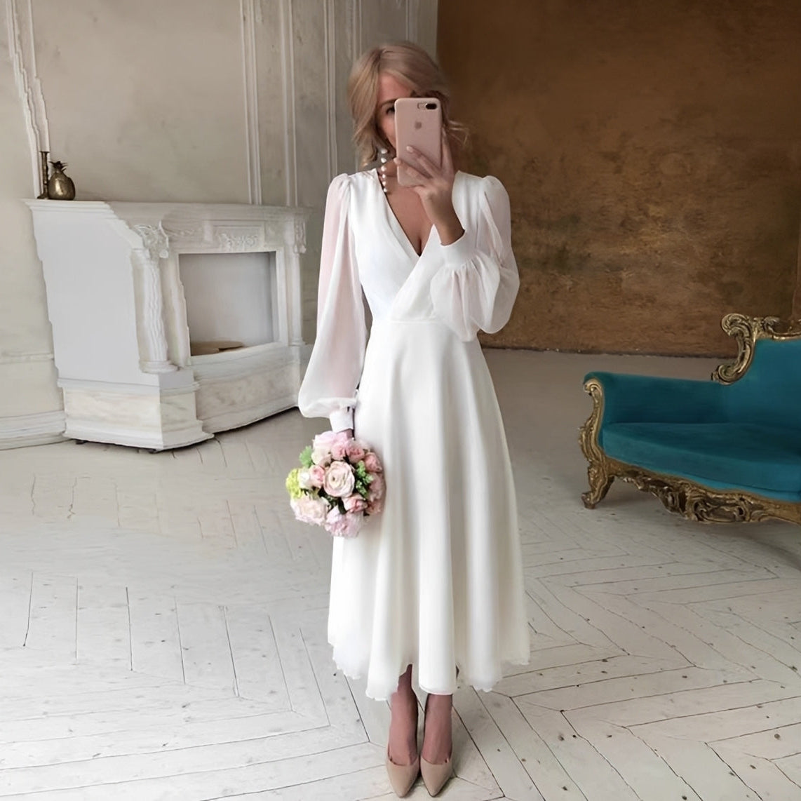 Carla - Robe longue stylée et fluide à manches longues pour femmes