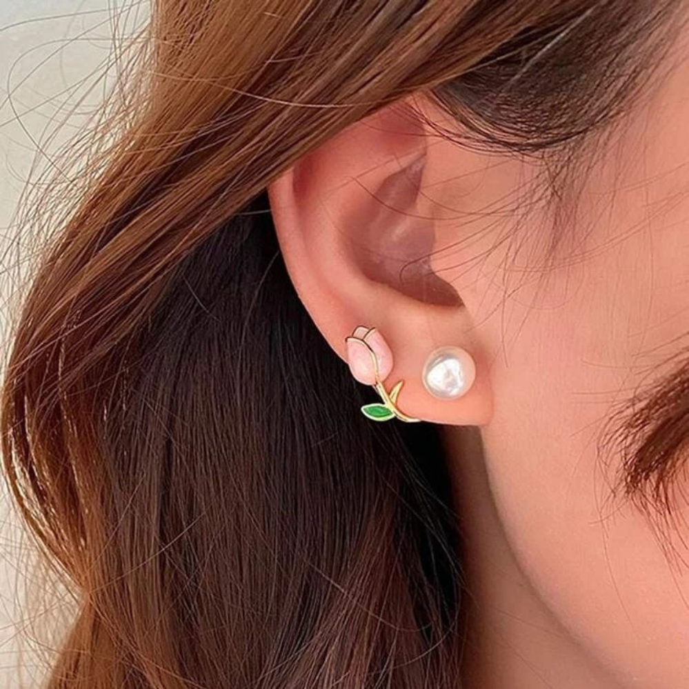 Boucles d'oreilles en perles de tulipes - Boucles d'oreilles en perles de fleurs violettes