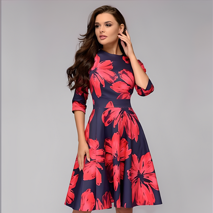 Elisabeth - Robe chic à longues manches avec motif floral pour femmes