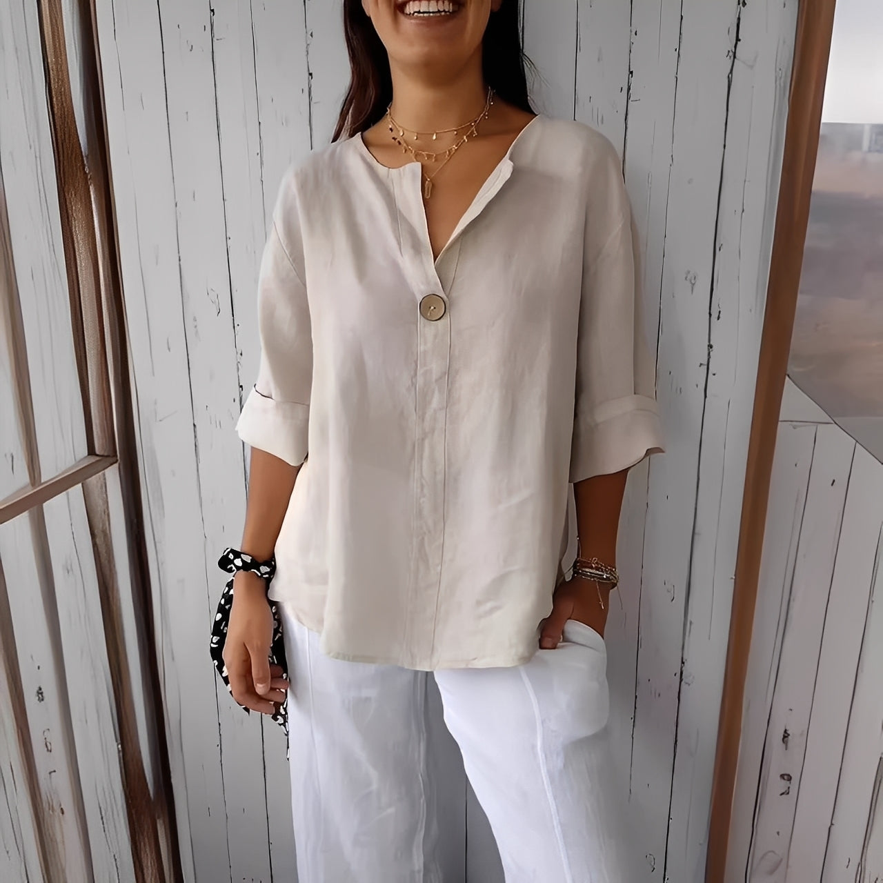Noémie - Blouse légère avec col en V pour femme