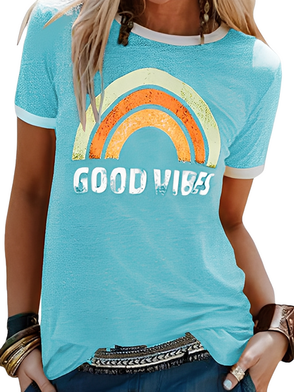 Daria - T-shirt basique avec imprimé Good Vibes pour femmes