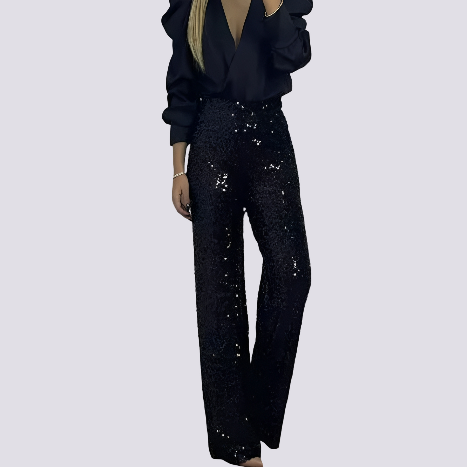 Mandy - Pantalon Taille Haute à Paillettes