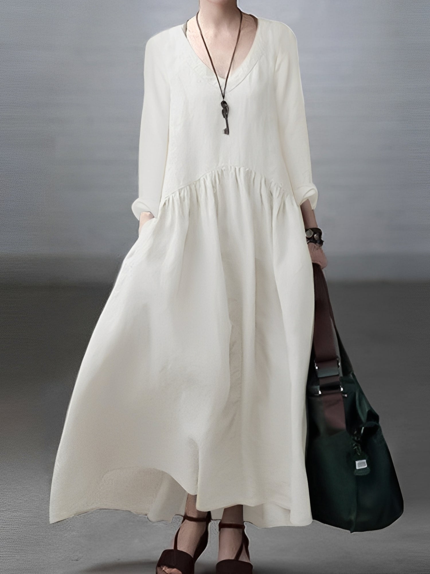Lindy - Robe décontractée à coupe ample avec col en V pour femmes