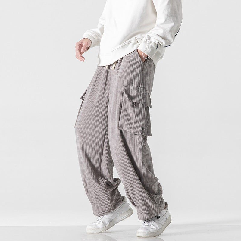 Xander - Pantalon cargo en velours côtelé pour homme, coupe ample et décontractée