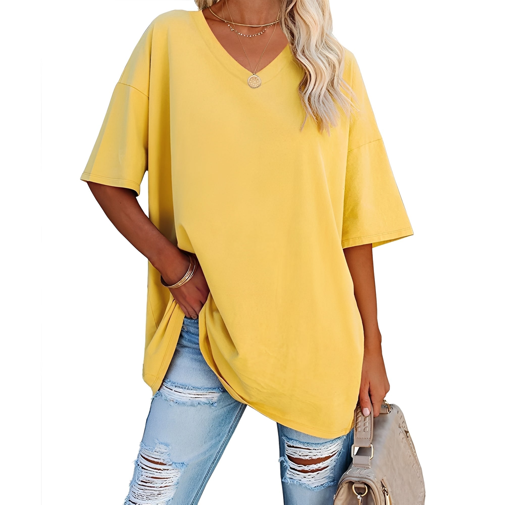 Caroline - Chemise décontractée et ample avec encolure en V pour femmes