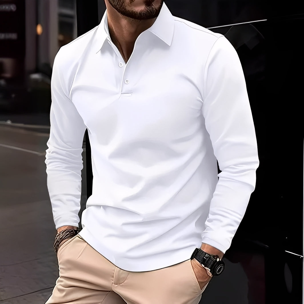 Dudley - Polo long pour hommes avec boutons, style décontracté
