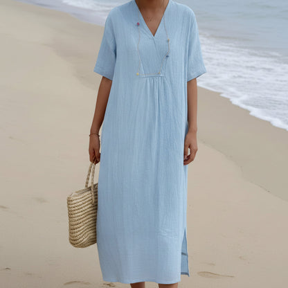 Leilani - Robe en lin élégante avec col en V pour femmes
