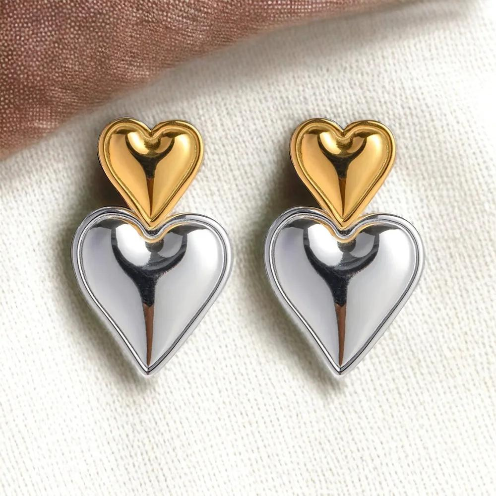Boucles d'oreilles Double Cœur - Boucle d'oreille de déclaration avec deux cœurs