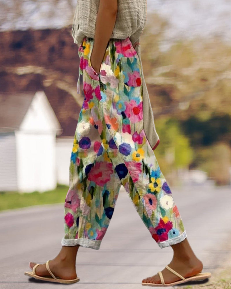 Selma – Pantalon large à motifs floraux stylisés