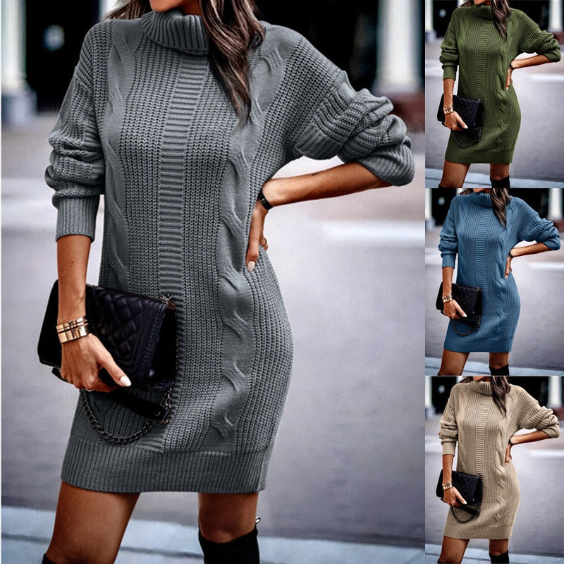 Carreen - Robe en maille à manches longues avec col roulé