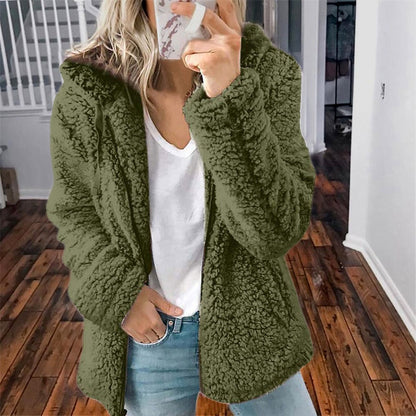 Celandine - Manteau en laine à capuche en peluche teddy