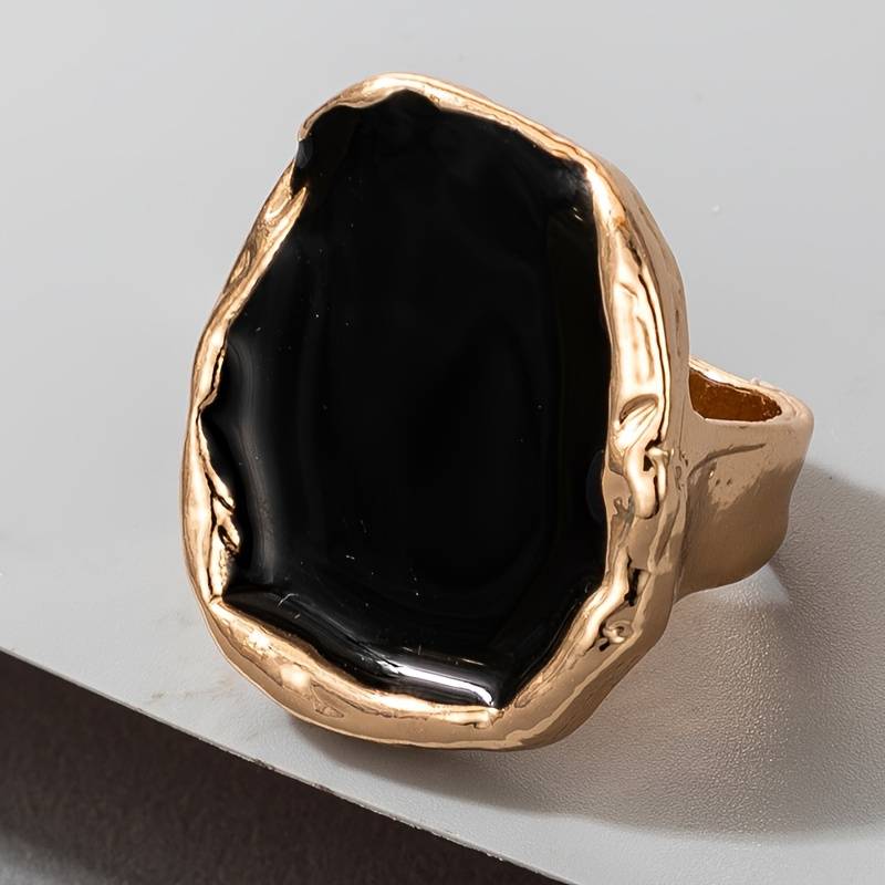 Bague vintage de pierre noire surdimensionnée - Bague noire vintage exagérée