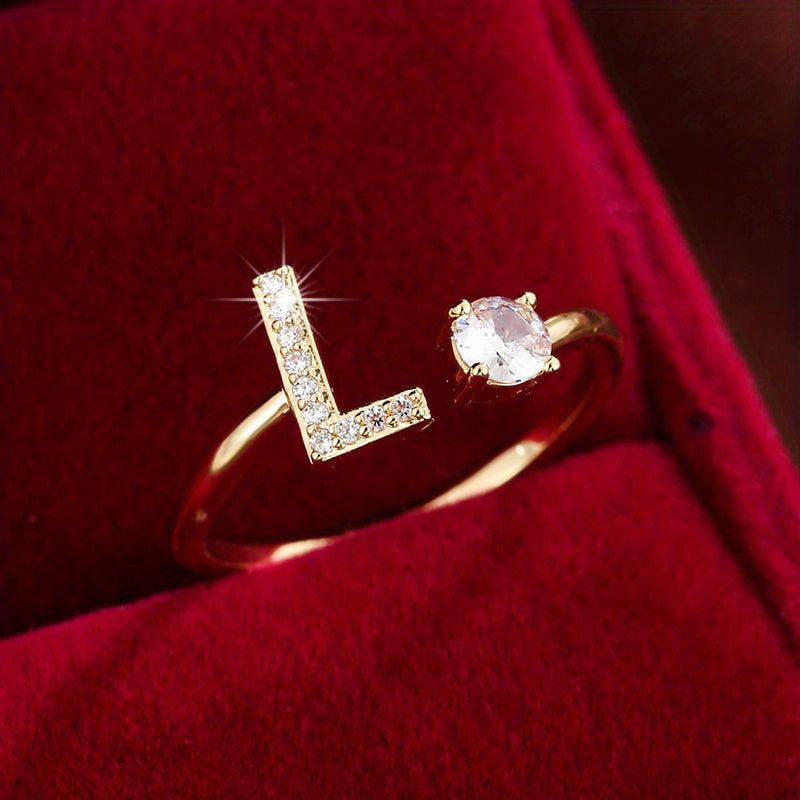 Nova – Bague ouverte moderne avec initiale et zircon