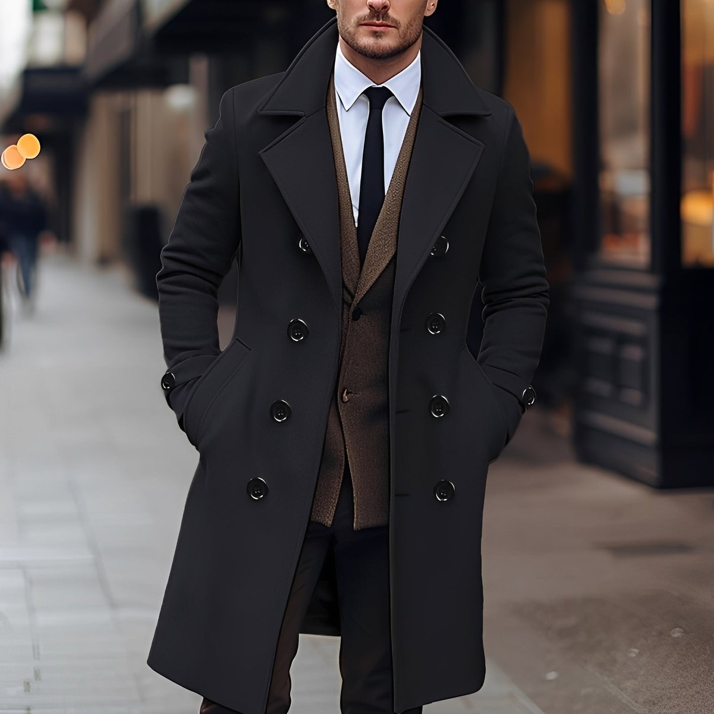 James - Elegant double-breasted wool coat for men