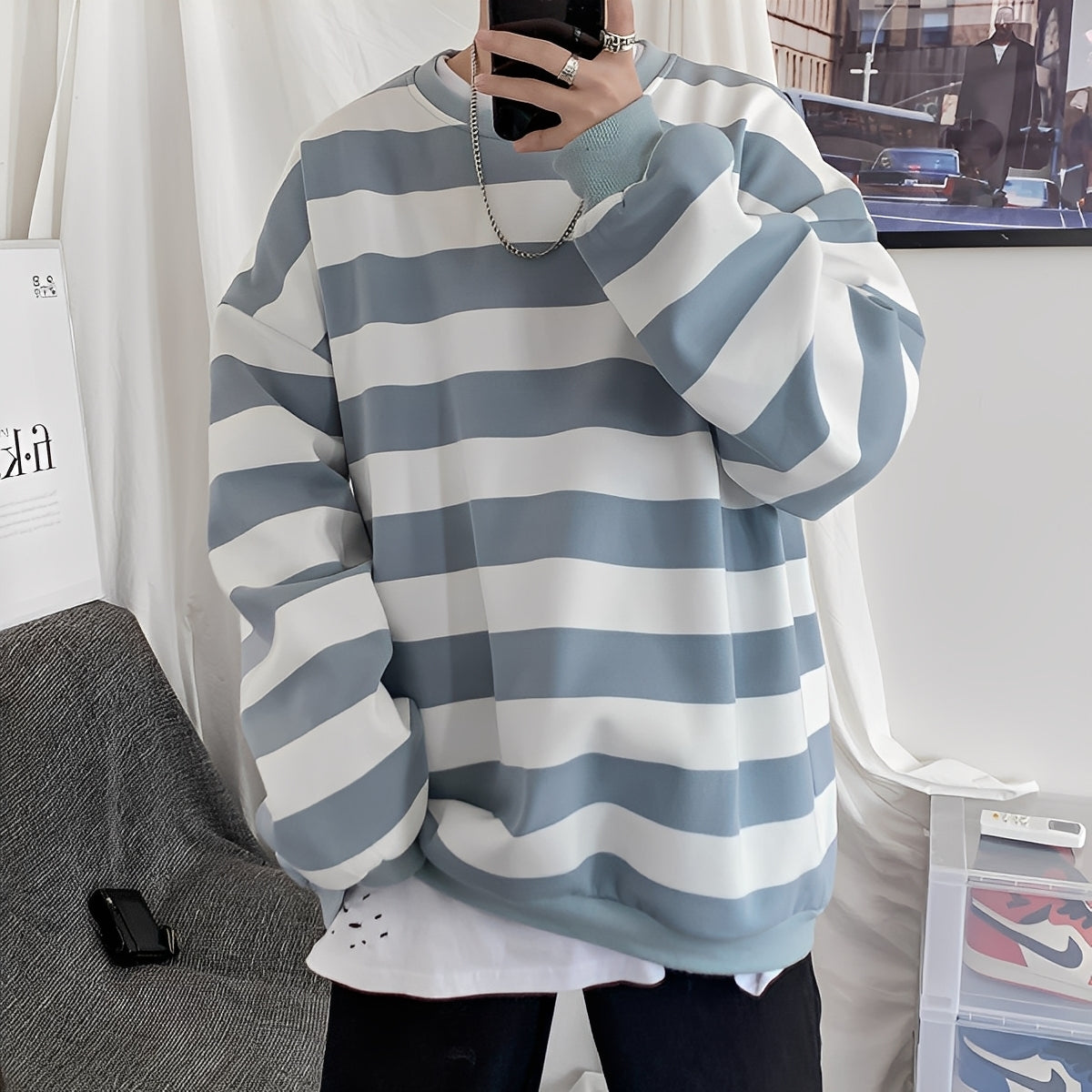 Christian - Pull rayé pour homme à coupe ample