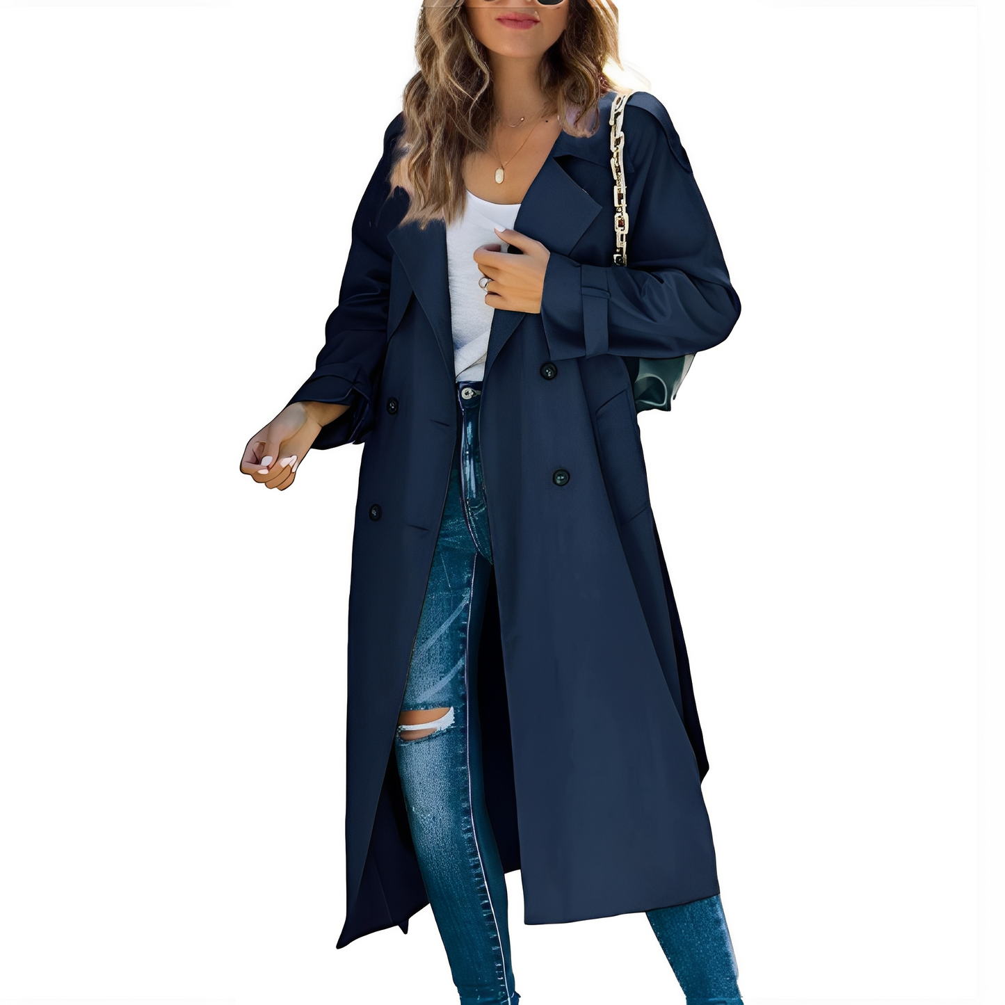 Jodie - Elegant long double-breasted coat for women