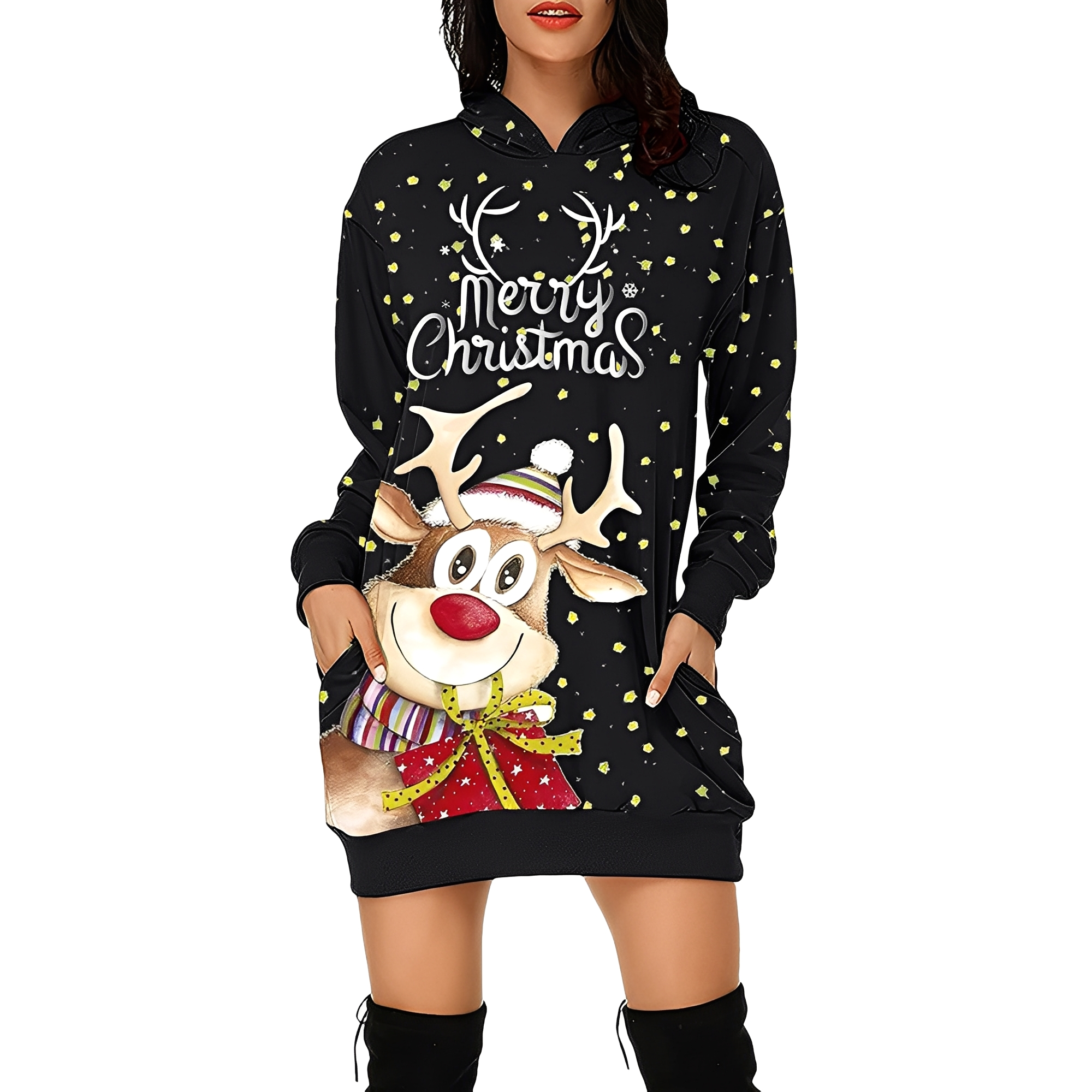 Georgia - Robe de Noël élégante avec capuche pour femmes