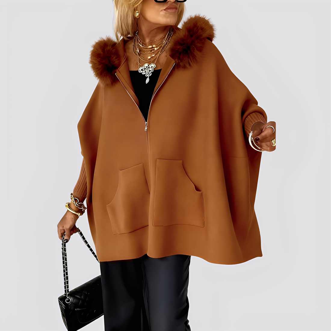 Elvena - Manteau moderne en fausse fourrure avec capuche pour femmes