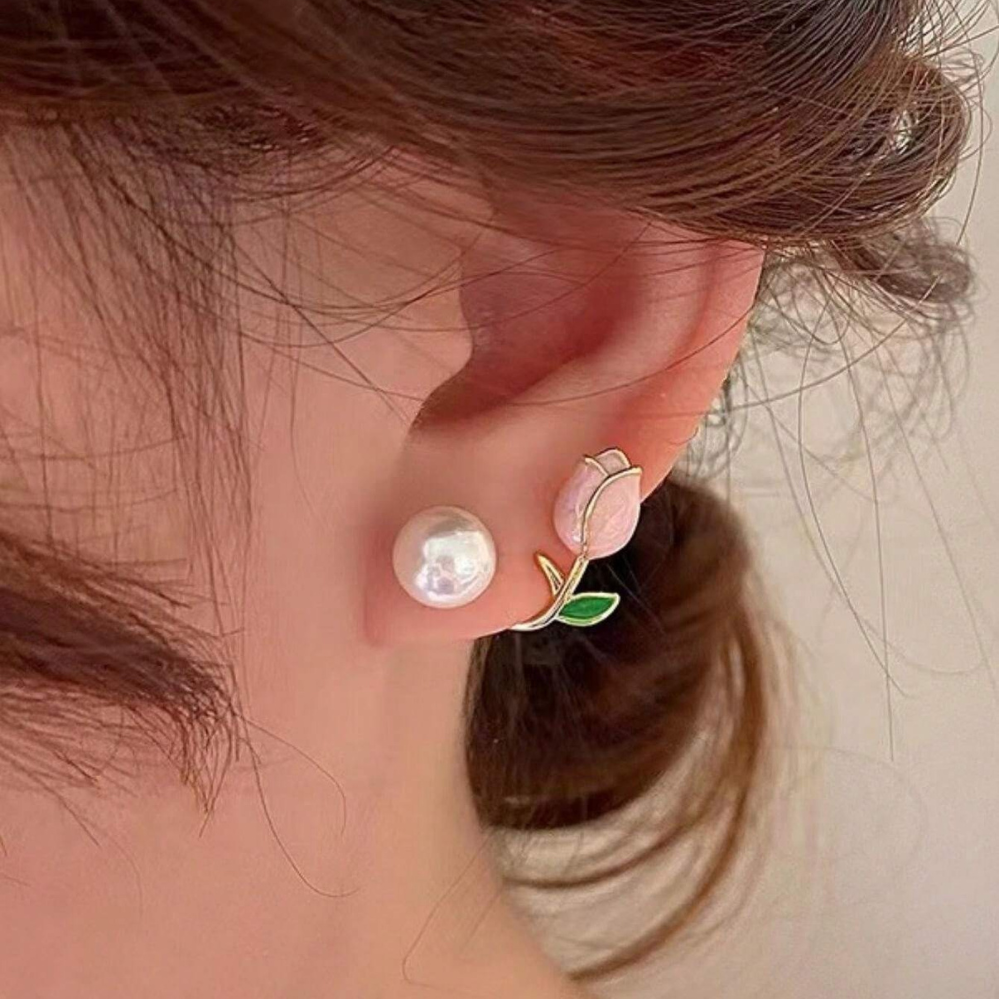 Boucles d'oreilles en perles de tulipes - Boucles d'oreilles en perles de fleurs violettes