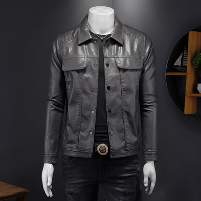Déodat - Long-sleeved leather jacket for men