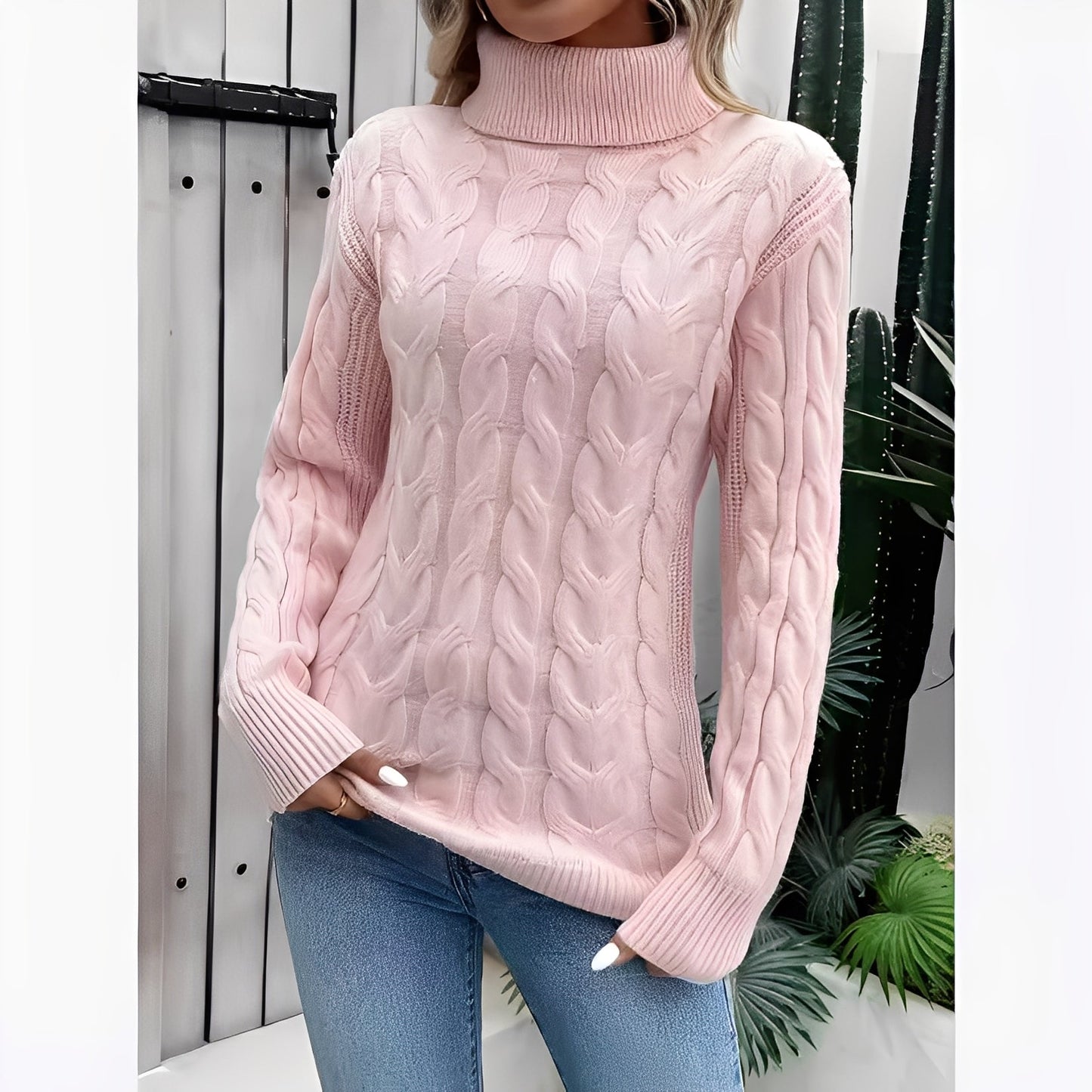 Amélie - Warm cotton sweater for women with a high collar