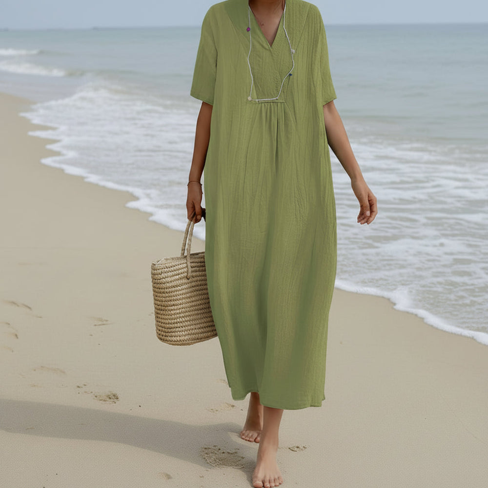 Leilani - Robe en lin élégante avec col en V pour femmes