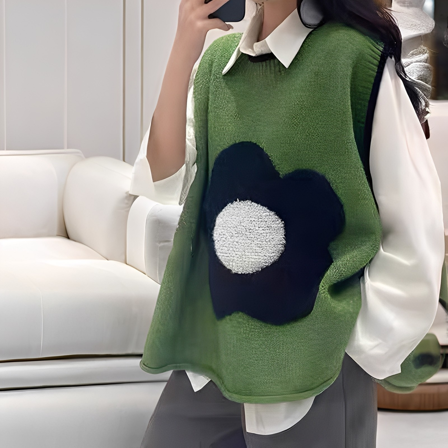 Lavina - Veste tricotée casual avec patchwork floral pour femmes