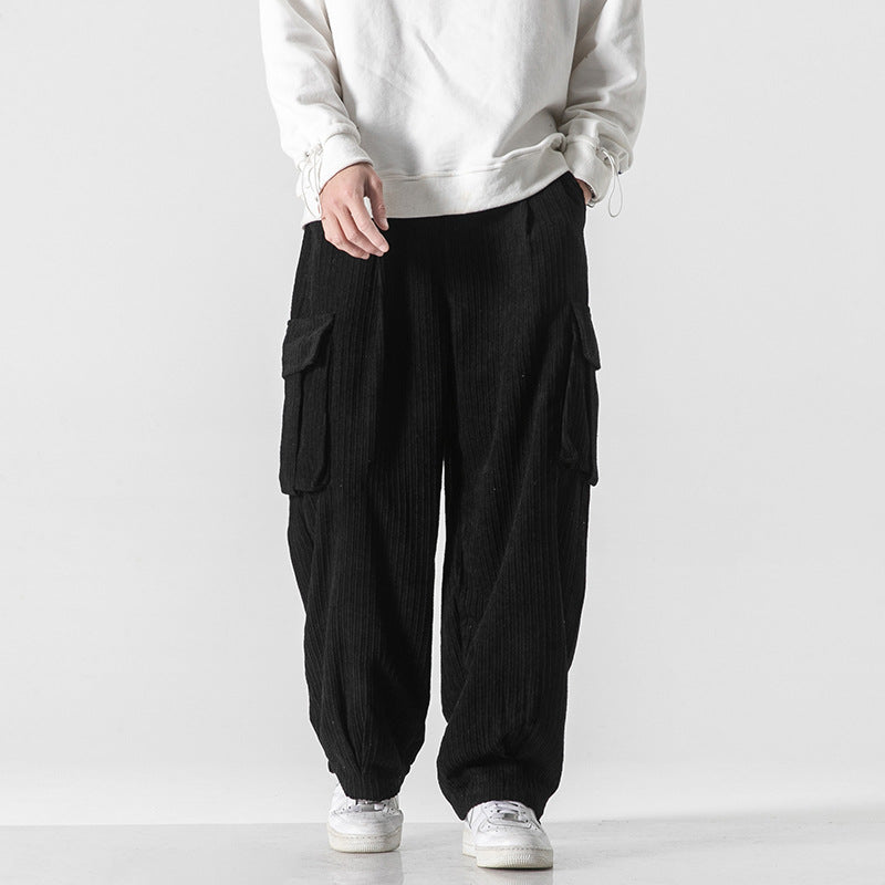 Xander - Pantalon cargo en velours côtelé pour homme, coupe ample et décontractée