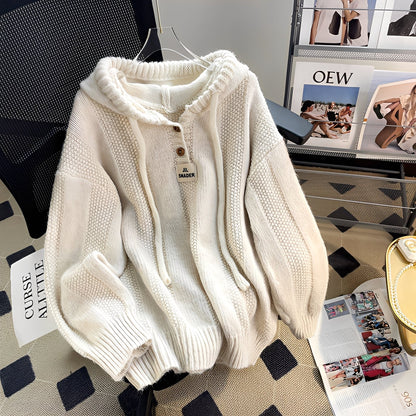 Haylee - Sweat décontracté en tricot avec capuche et boutons pour femmes