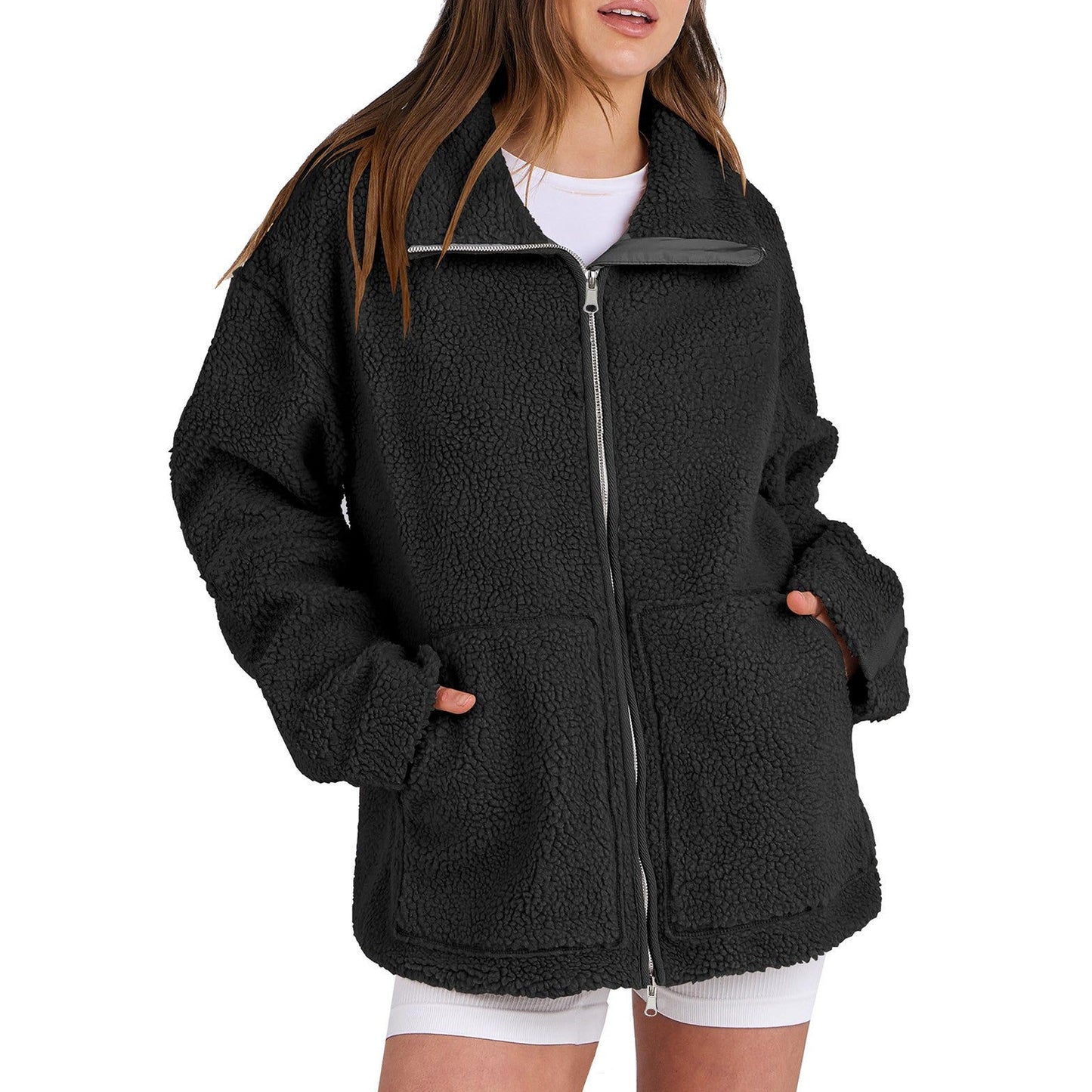 Adamina - Manteau décontracté en laine avec col roulé pour femmes