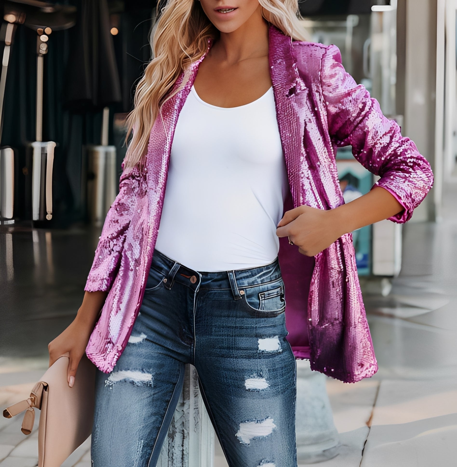 Abigaëlle - Blazer pour femme avec revers décoré de paillettes