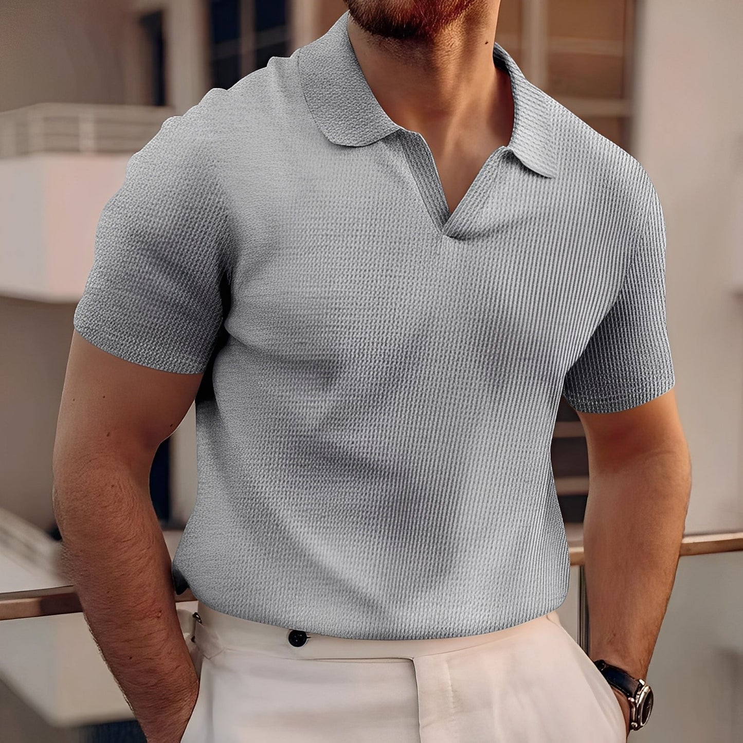 Harley - T-shirt Simple à Manches Courtes en Waffle pour Hommes