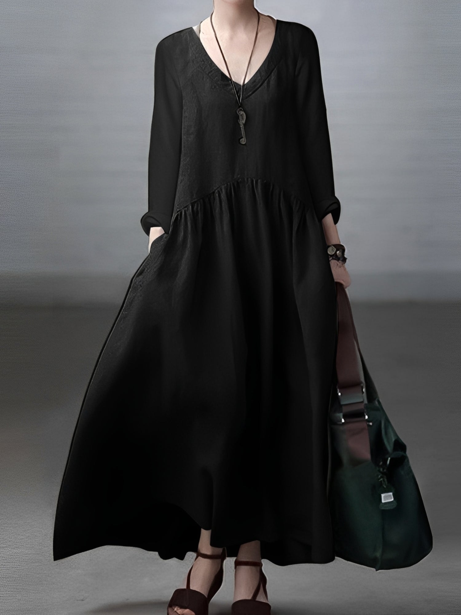 Lindy - Robe décontractée à coupe ample avec col en V pour femmes