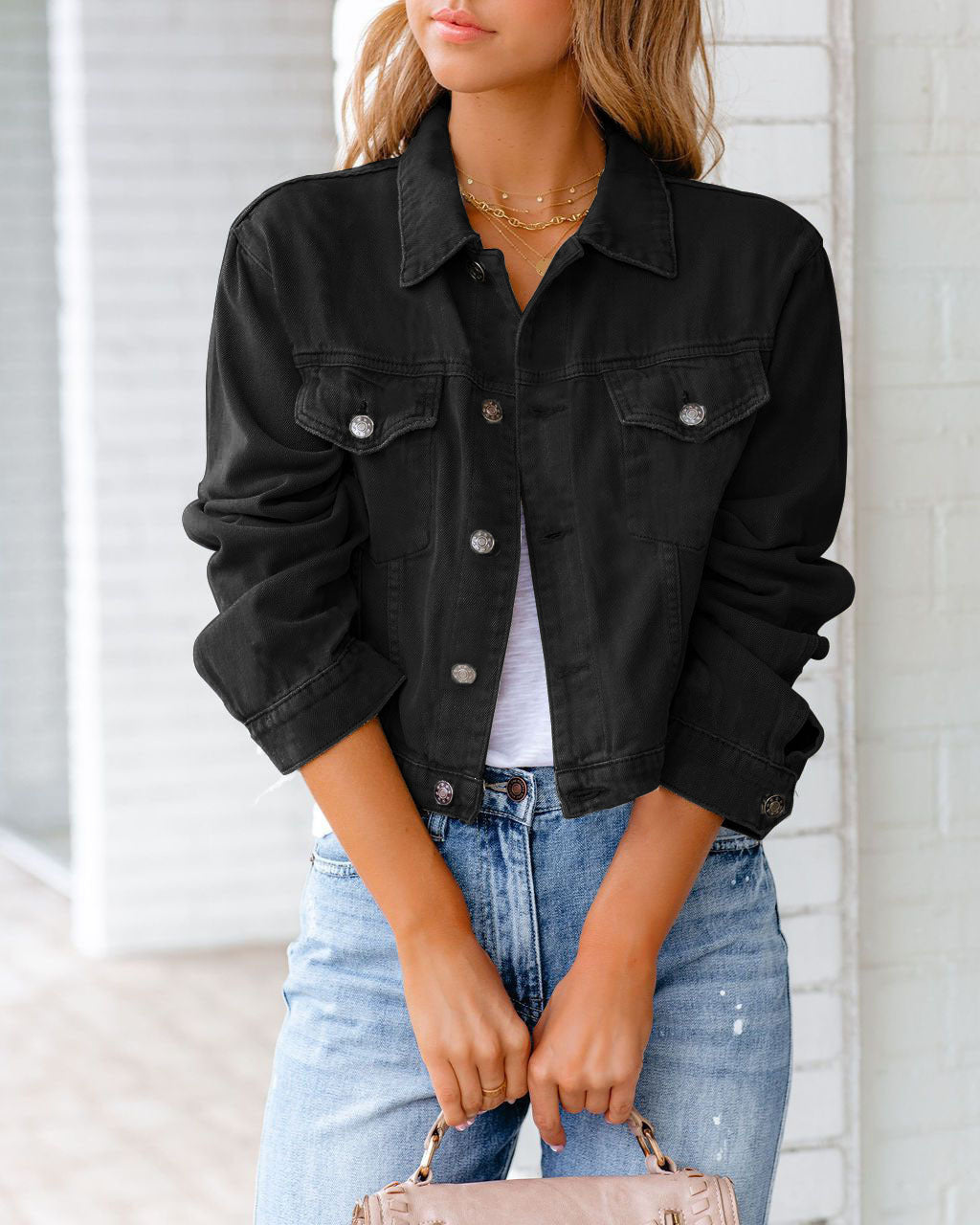 Carolyn - Veste en jean décontractée avec poches pour femmes