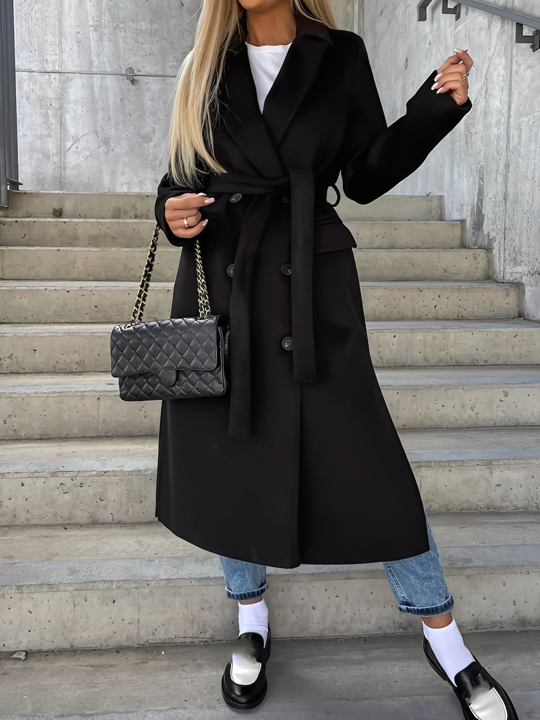 Suzanne - Manteau classique à double rangée de boutons avec ceinture pour femmes