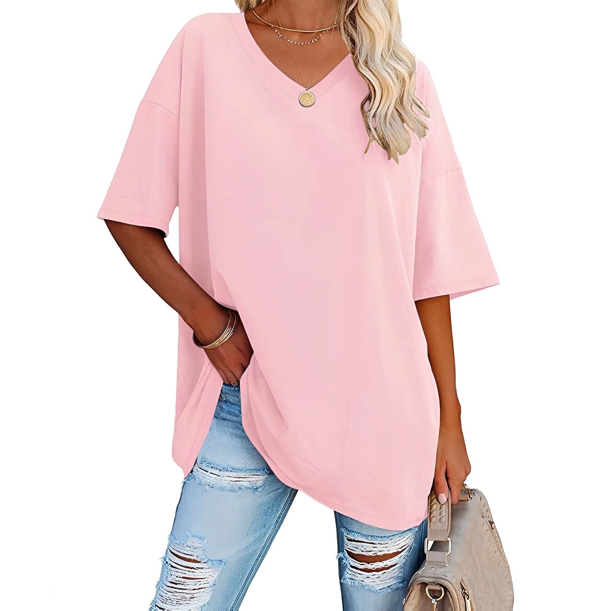 Caroline - Chemise décontractée et ample avec encolure en V pour femmes