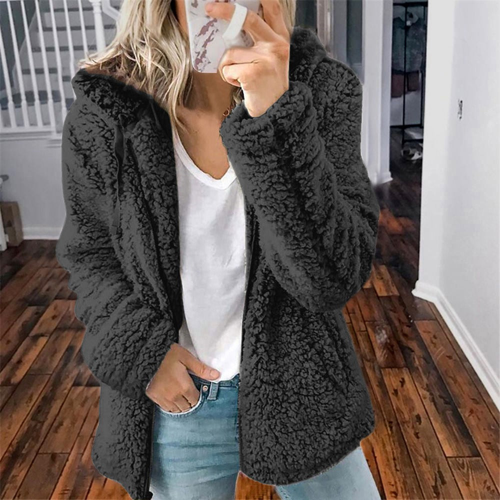 Celandine - Manteau en laine à capuche en peluche teddy