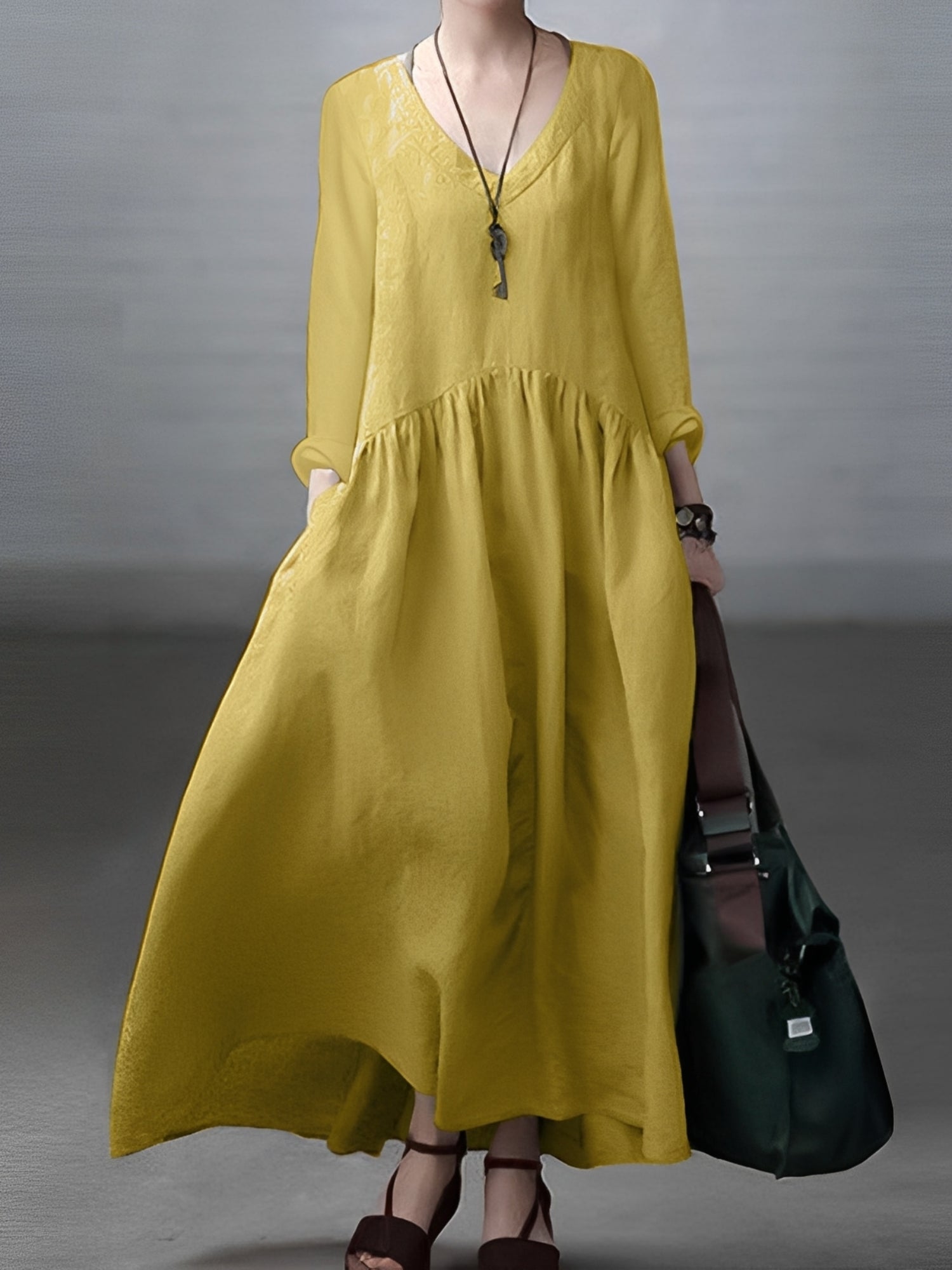 Lindy - Robe décontractée à coupe ample avec col en V pour femmes