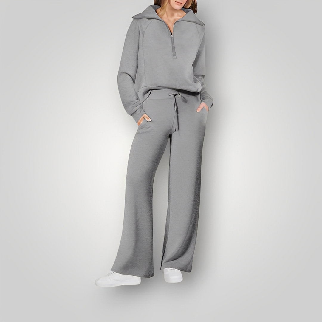 Jocilyn - Ensemble chaud en 2 pièces avec demi-zip pour femmes