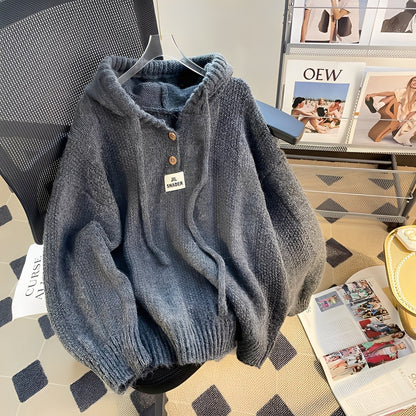 Haylee - Sweat décontracté en tricot avec capuche et boutons pour femmes