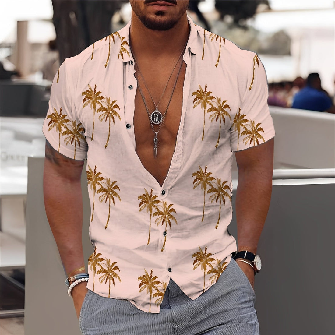 Hector - Chemise élégante à motif de palmiers pour hommes