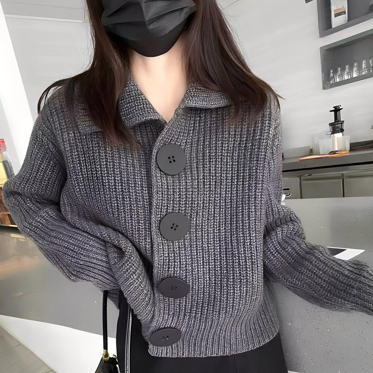 Alannah - Veste en maille tendance avec gros boutons pour femmes