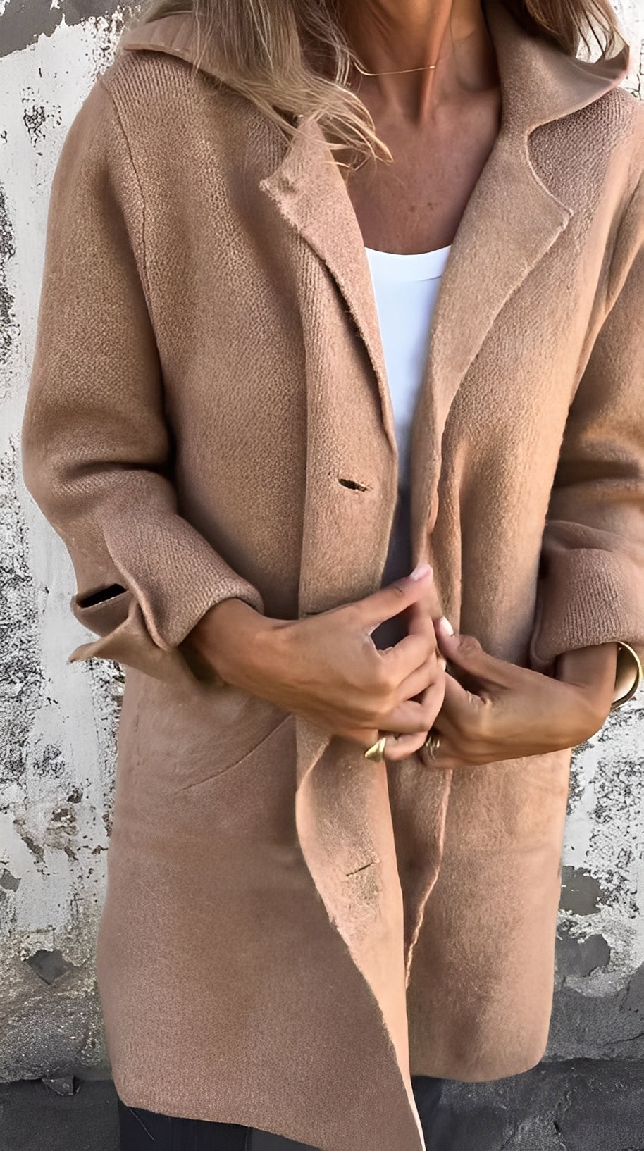 Meridith - Manteau long élégant avec col à revers pour femmes