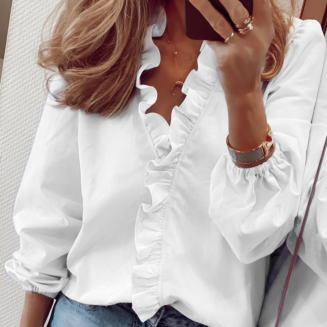 Martha - Blouse élégante à volants avec col en V pour femmes