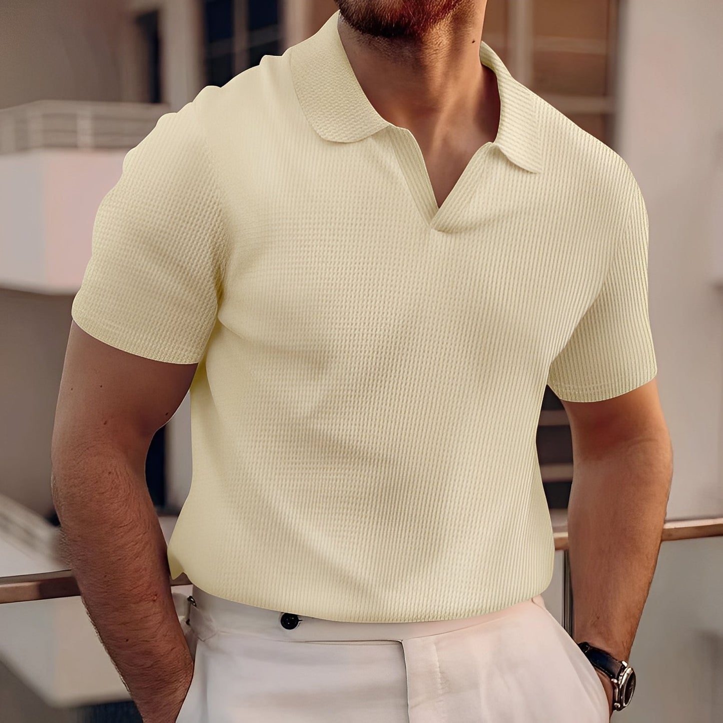 Harley - T-shirt Simple à Manches Courtes en Waffle pour Hommes