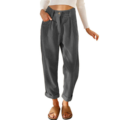 Chelsie - Pantalon large côtelé taille haute pour femmes
